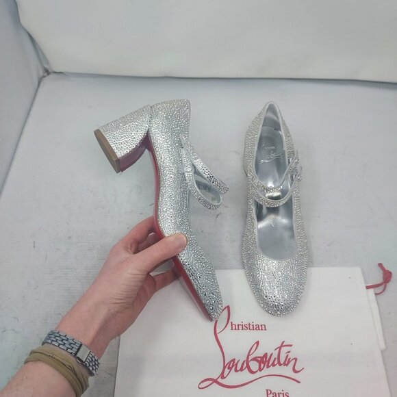 CHRISTIAN LOUBOUTIN Wedding Bridal Wedding Miss Jane Crystal Silver Heel Shoe - Picture 1 of 13